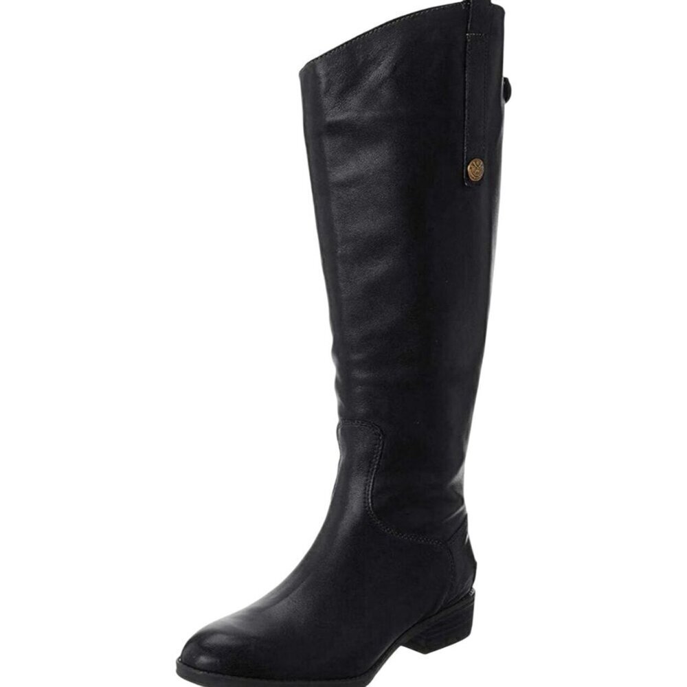Sam Edelman Penny Tall Black Leather Riding Boots Zip Snap Detail Size 6.5M